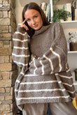 Big Softie Stripe Funnel Grunge Knit Mocha